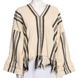 Apiece Apart Amelia Woven Cotton Striped Cream Black Poncho Sweater Size S